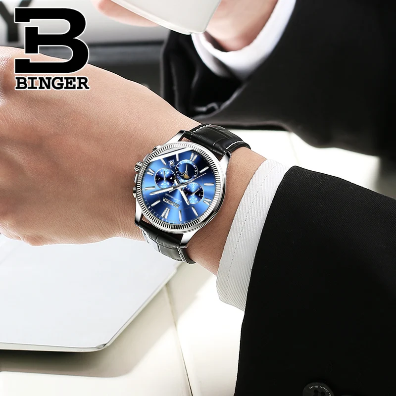 

BINGER Watch Men Luxury Brand Automatic Mechanical Watch Sapphire Wristwatches Moon Phase relogio masculino Men Watches B1180-2