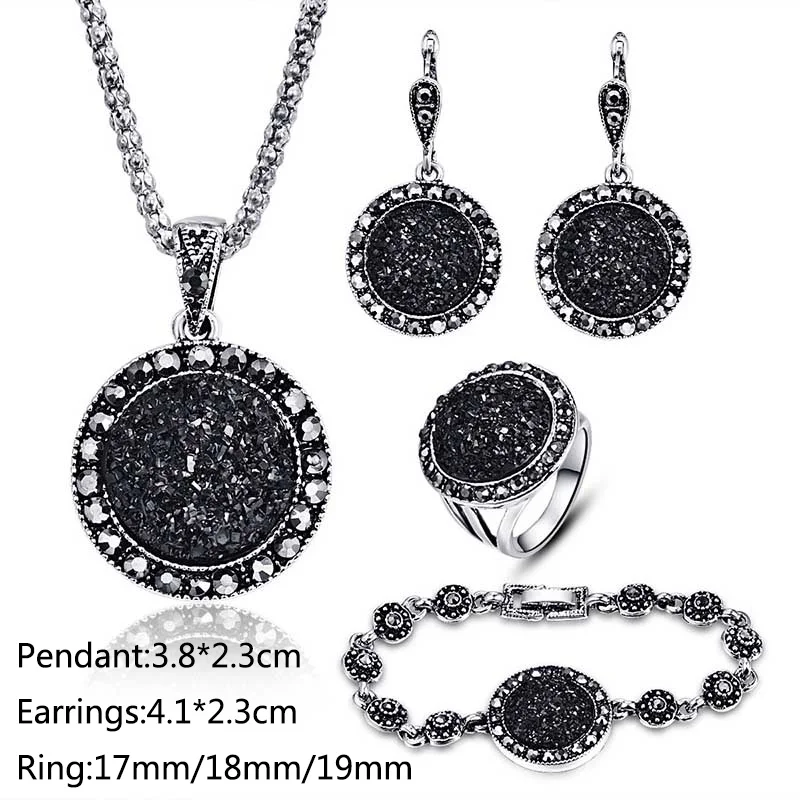 1 комплект кольцо и сережки с черными круглыми камнями ювелирный набор белый круг