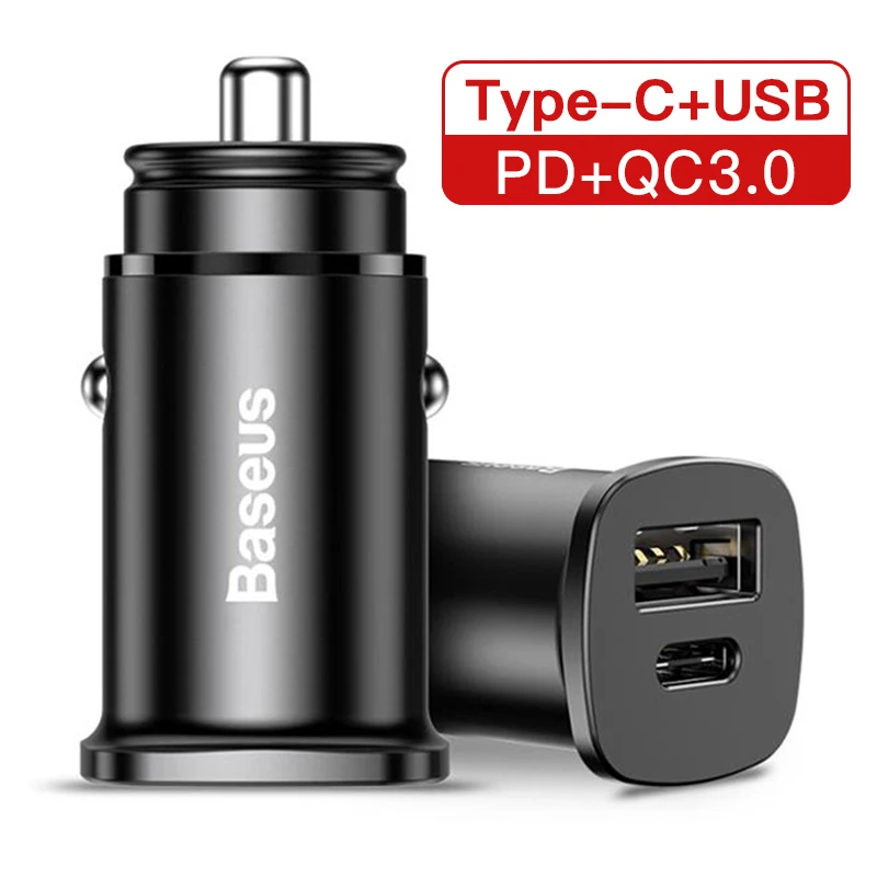 Type C USB Black Автомобильное зарядное устройство USB Baseus Quick Charge 4,0 3,0 для iPhone 11 Pro Max Xiaomi huawei SCP QC QC4.0 QC3.0 C PD быстрое автомобильное зарядное устройство для телефона - Тип штекера: Type C USB Black