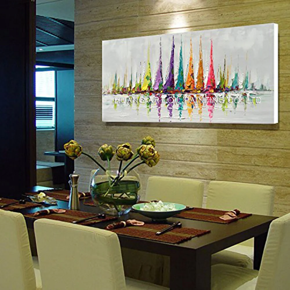 Ручная роспись холст настенное Искусство Красочный парусник абстрактная