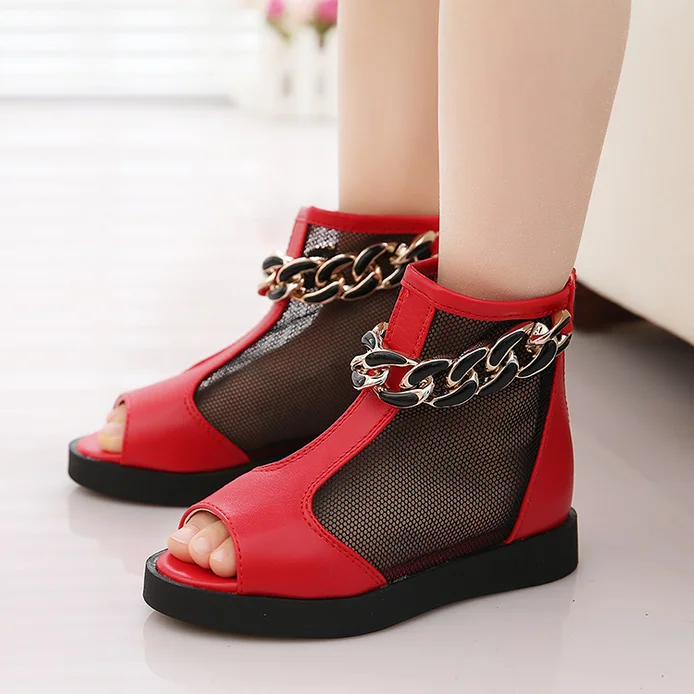 Girls Sandals 2016 Spring Fish Head High-top Shoes Children Summer Roman Style Cool Boots Soft Leather Zip | Детская одежда и