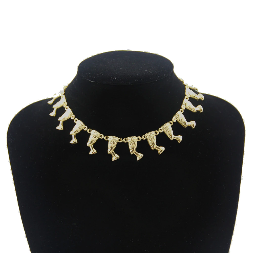 Модное ожерелье чокер золотого цвета с изображением египетской королевы