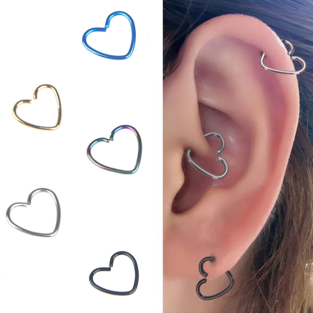 Body Jewelry Surgical Steel Daith Heart Cartilage Tragus Piercings Hoop Lip Nose Rings Orbital Ear Stud Helix Jewelry 10*0.8 mm