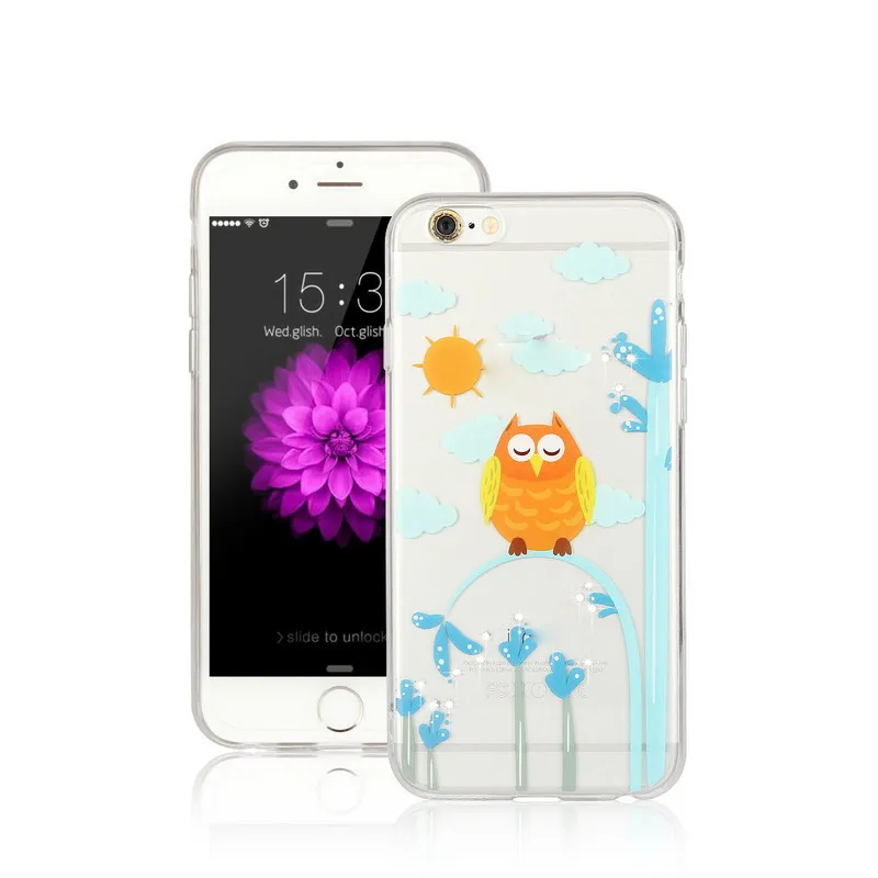 Для iPhone 6 Plus Case Luxury 3D Bling Мягкие Tpu Коке для iphone s Кремния Блеск Розовый Сова