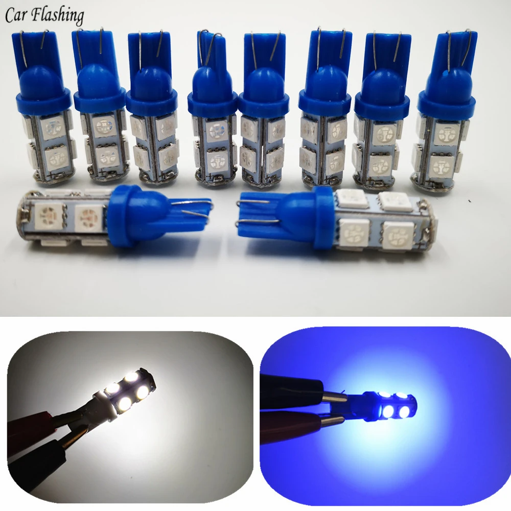 10 шт. Автомобильный светодиодный 194 168 W5W T10 9SMD 5050 светодиодный автомобильный мобильный задний указатель Поворота Боковой габаритный светильник-излучающая Диодная лампа
