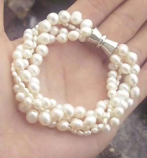

Perfect Pearl Jewellery,4Rows 8inches 4-10mm Ivory Freshwater Pearl Bracelet,Magnet Clasp,New Free Shipping