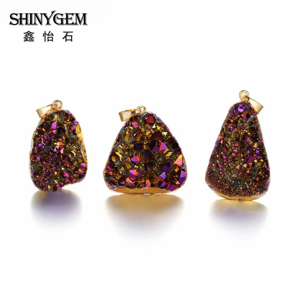 Подвеска ShinyGem с натуральным друзным кристаллом, золотой край, несимметричный кристалл, опал, подвеска, чакра, натуральный камень, Подвески для изготовления ювелирных изделий
