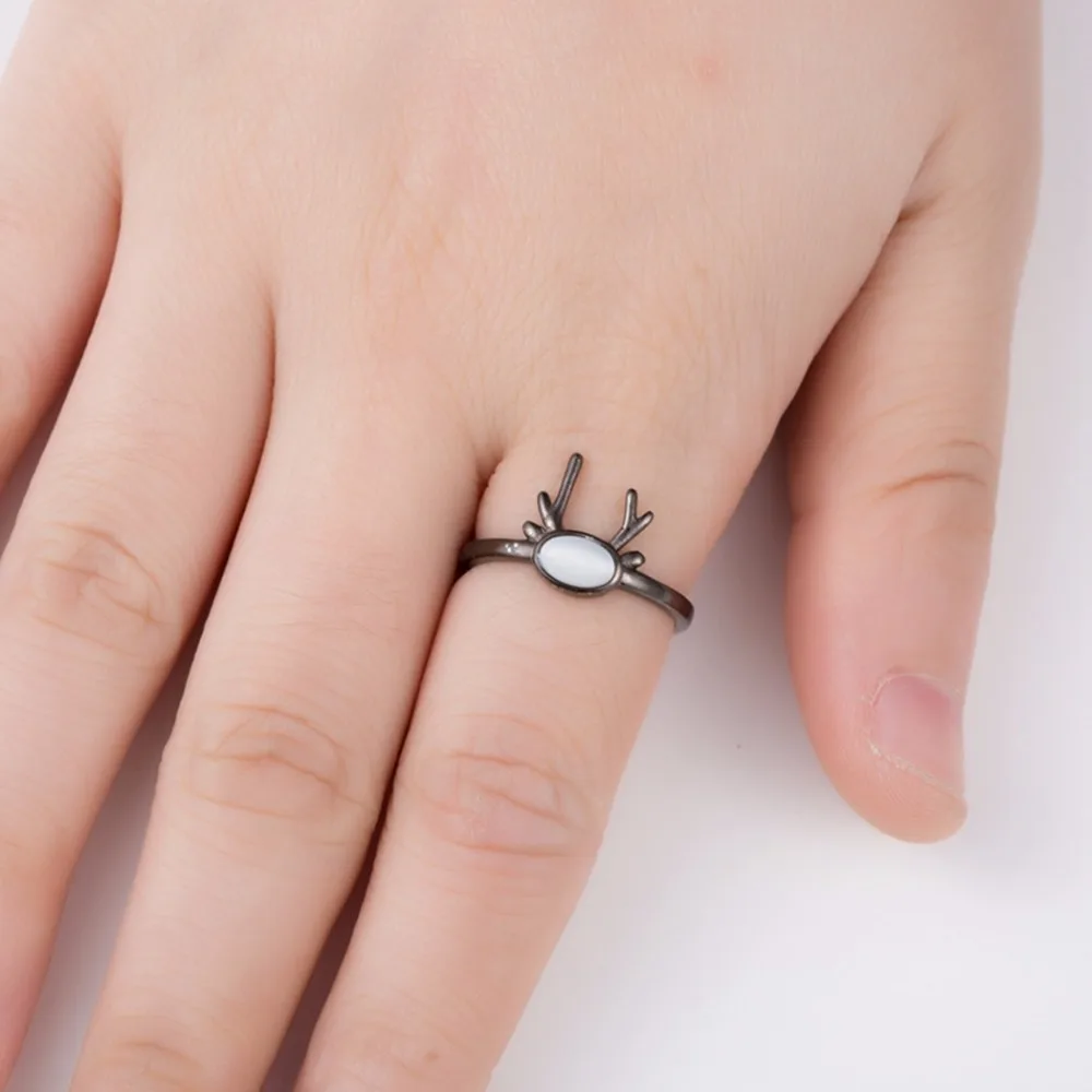 Kinitial черный олень рога кольца для женщин палец Регулируемый животных Олень