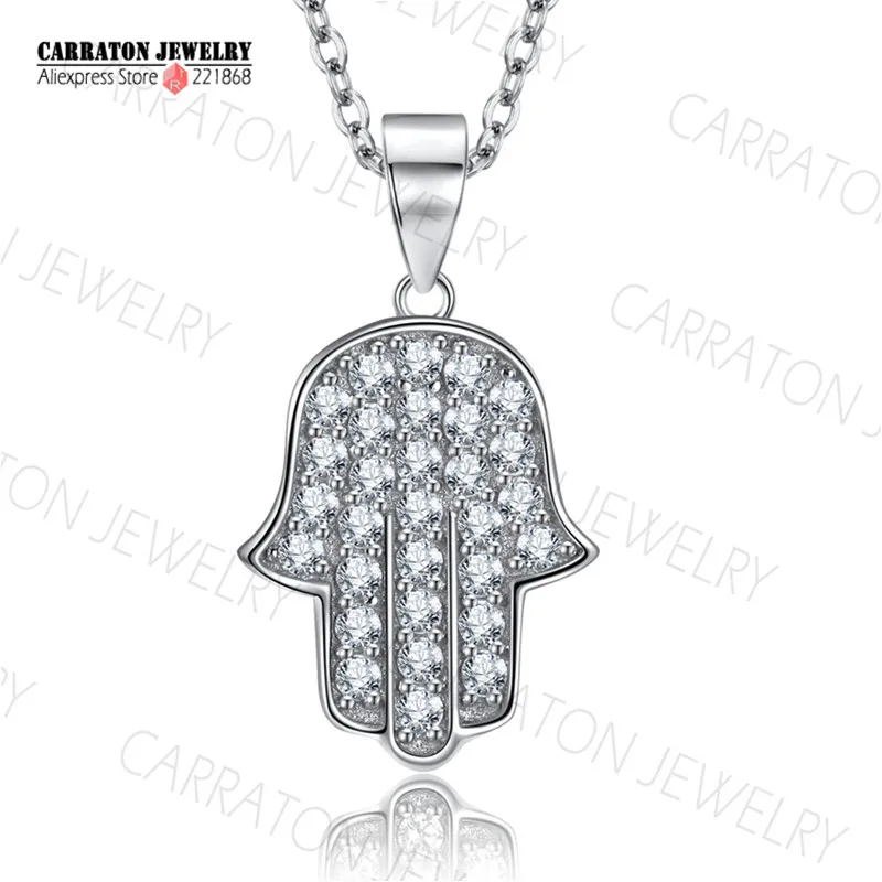 Подлинная стерлингового серебра 925 Новое поступление Высокое Класс Bling CZ удачу защитить рука Фатимы хамса Подвеска Цепочки и ожерелья
