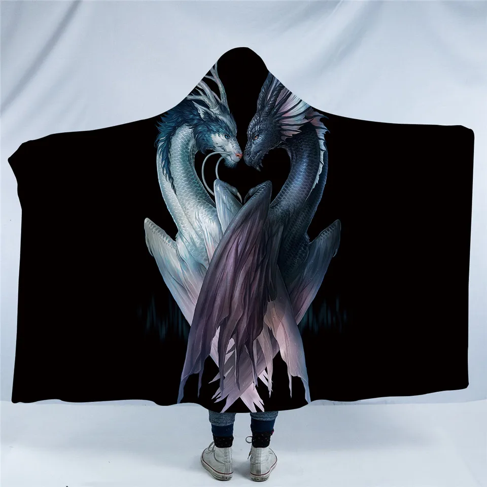 Yin and Yang Dragons черное одеяло с капюшоном от JoJoesArt 3d животное для взрослых детей шерпа