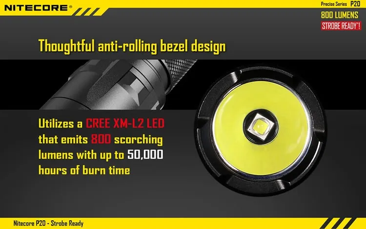 NITECORE тактический фонарь P20 800 Люмен Стробоскоп готов Водонепроницаемый 18650 портативный фонарь для походов и охоты