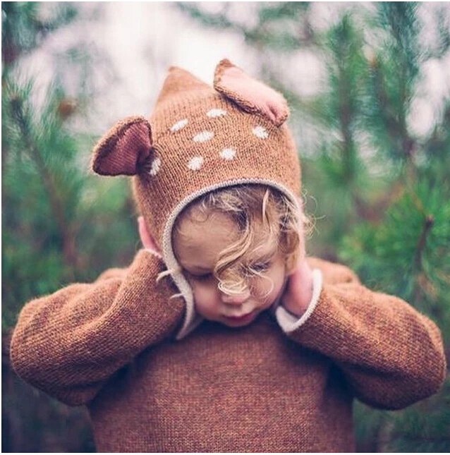 Свитер для новорожденных милый кардиган с капюшоном и ушками оленя трикотажное