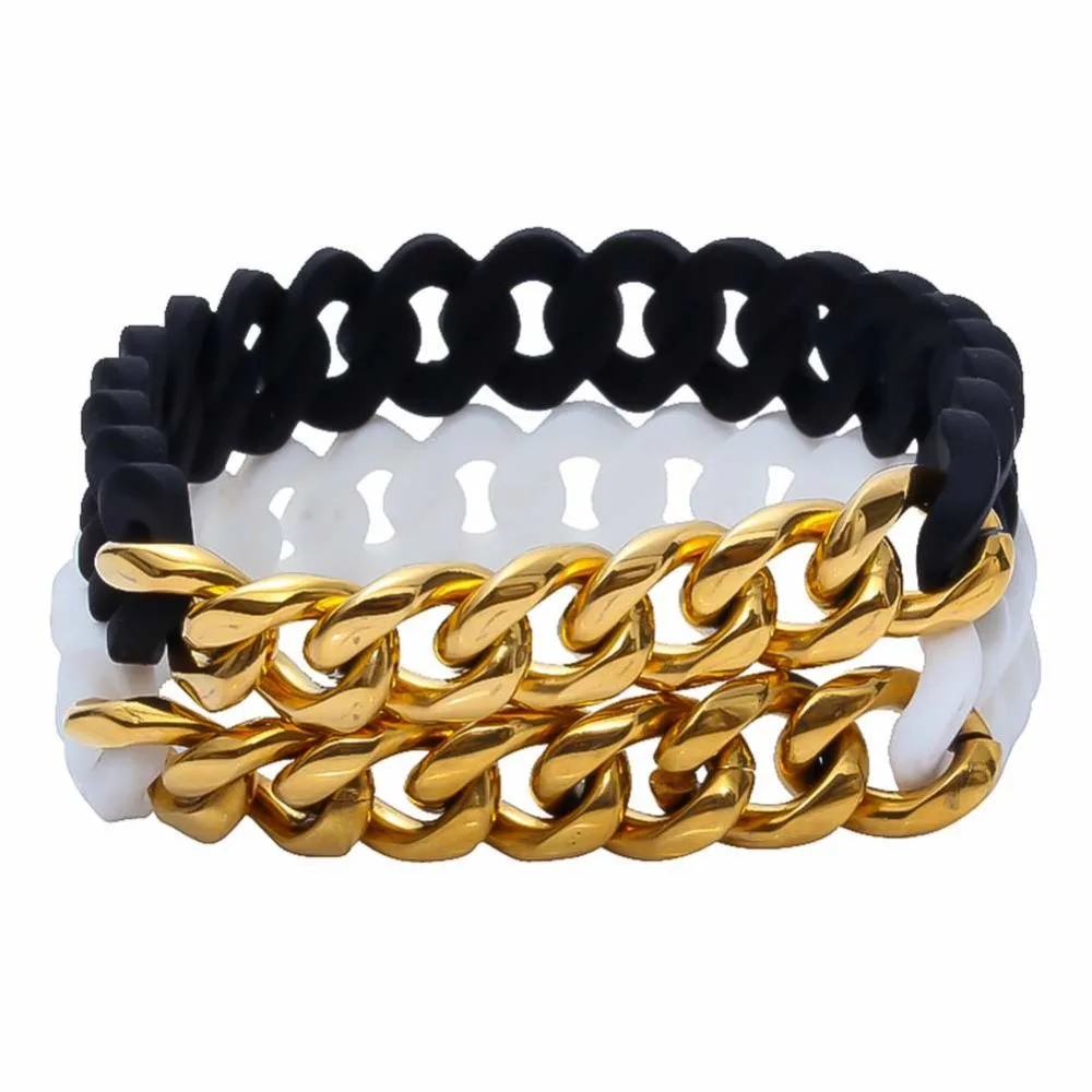 Новинка 2018 браслет для мужчин черный и золотой из титановой стали с жареным