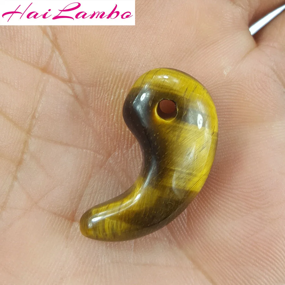 HaiLambo Natural Tiger eye's Stone Hand Carved Magatama Beads Comma Pendant Classic Amulet Jewelry Bead for Family Gift GY02# |