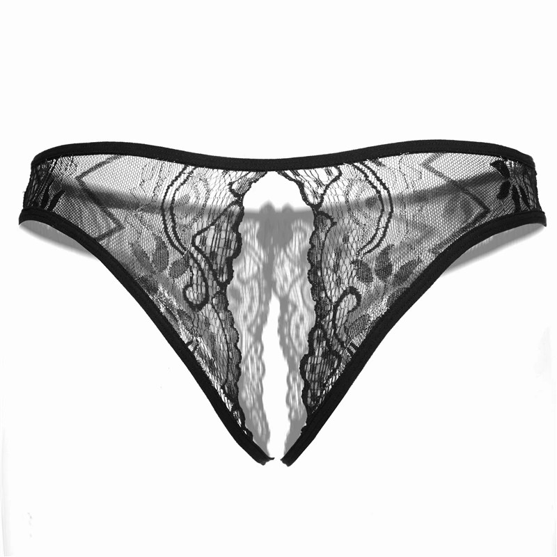 AIIOU Women Sexy Lace Thong Panties Erotic See Through Transparent Hollow Out  Embroidery Women Low Waist Thongs Underwear Pants