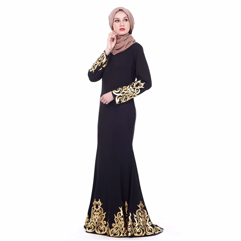 Muslim Adult Hot stamping Robe Musulmane Turkish Dubai Fashion printed Abaya Dress Arab Worship Service | Тематическая одежда и