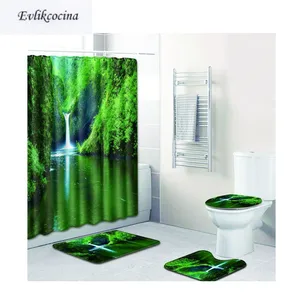 Бесплатная доставка, партиями по 4 шт. водопад Зеленый Горный Баньо коврик для ванной нескользящие Ванная комната Tapete Banheiro моющиеся Ван Alfombra Bano