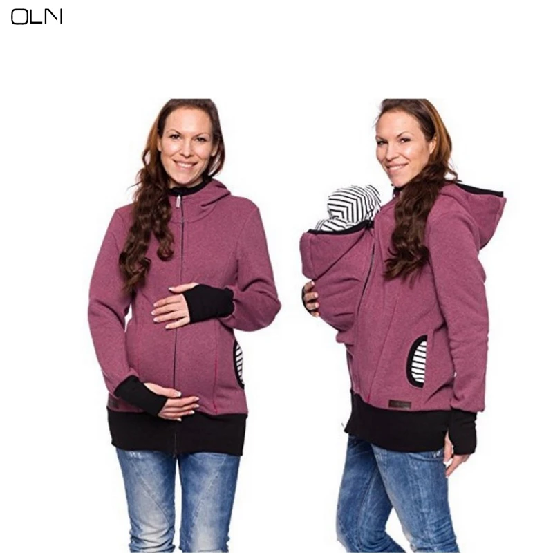 Oln мама Hoodie Кенгуру Плюс Большой Размеры зимняя женская с длинным рукавом Твердые
