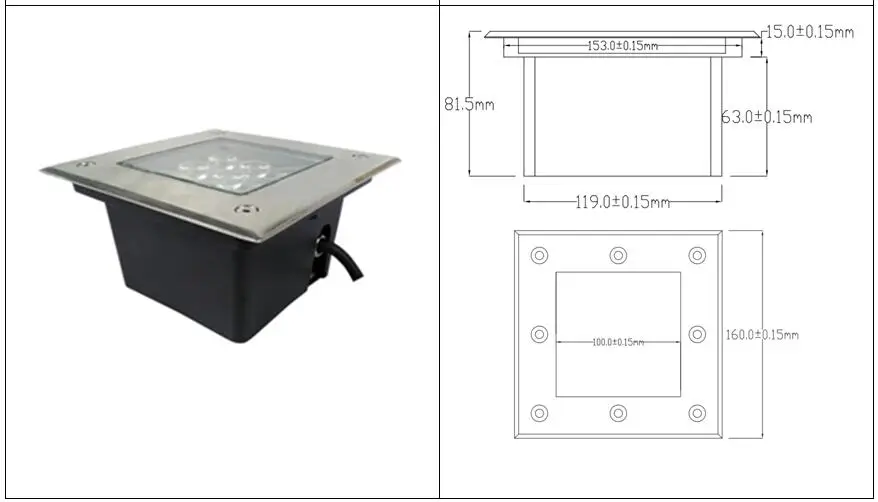 YLSTAR Бесплатная доставка AC85 265V IP67 9 Вт квадратная лампа для подземного освещения