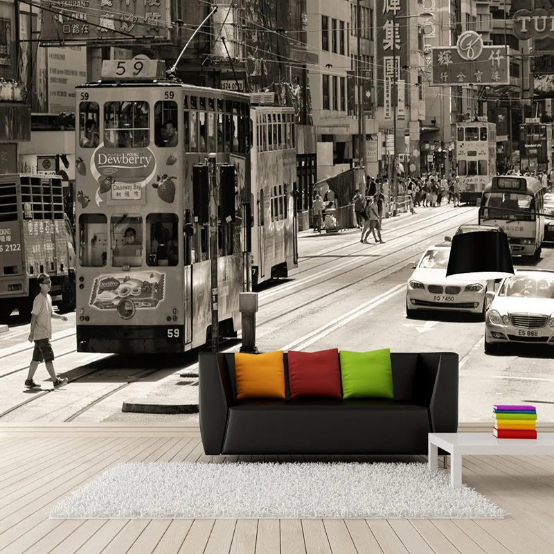 Пользовательские обои 3D ретро улица Гонконга вид старые фотографии фрески кафе
