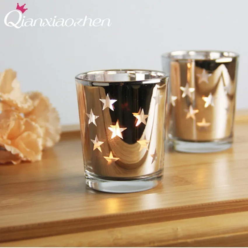 

Qianxiaozhen Star Plating Glass Candle Holders Wedding Decorations Candles Home Decoration Candle Lantern