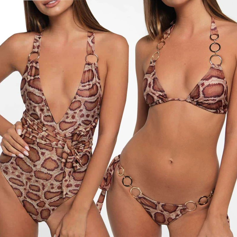 BerryGo сексуальный розовый змеиный принт бикини 2019 микро пуш-ап купальник женский