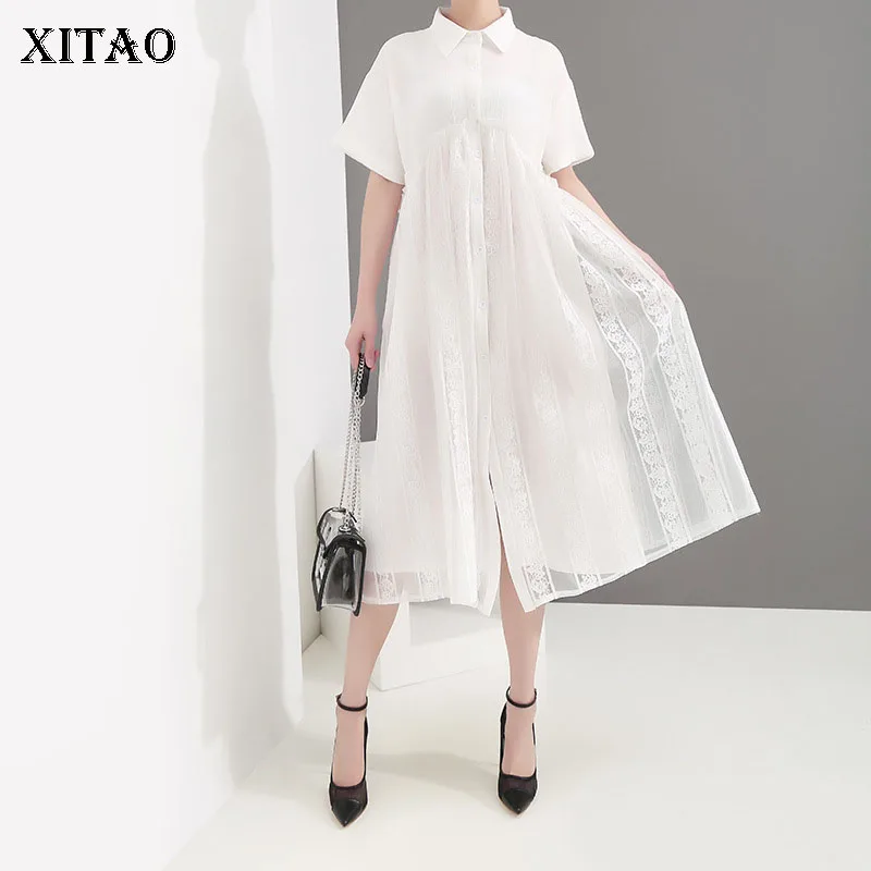 XITAO шифоновое кружевное летнее платье женская одежда 2019 отложной воротник
