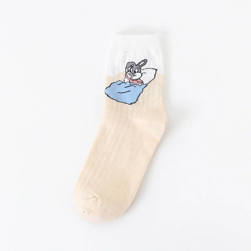 Корейский стиль, женские носки, Модные Винтажные Kawaii Мультяшные лягушки, кролика, носки повседневные Харадзюку, жаккардовые дышащие милые носки