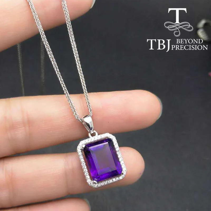 Tbj простой и элегантный Изумрудный Cut африканские Аметист большой камень кулон