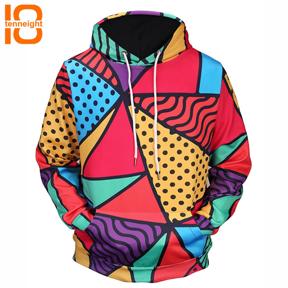 

TENNEIGHT Color geometric print hooded 3D sweatshirts large size men's clothing Outdoor sports sweatshirts for fishing hiking