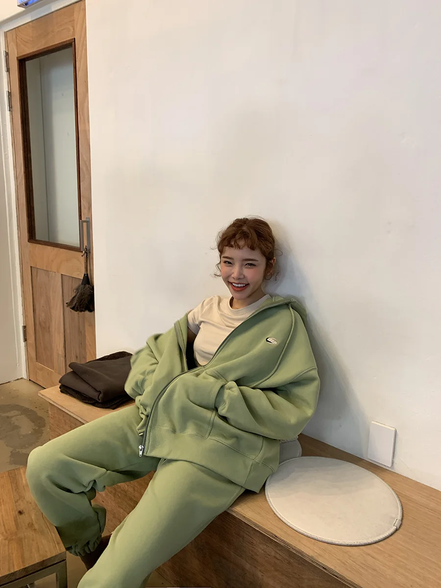 Женские теплые куртки на молнии 2 шт. с длинным рукавом шнурке капюшоном +