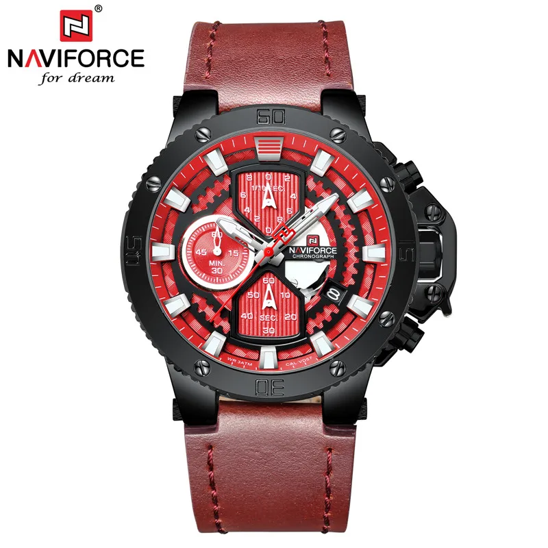 Мужские часы NAVIFORCE от ведущего бренда, роскошные спортивные часы с хронографом, военные армейские наручные часы, кожаные кварцевые мужские часы 9159 - Цвет: NA915905 without box