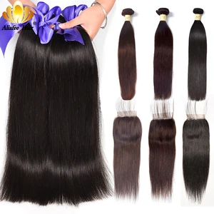 Aliafee бразильские прямые волосы пучок s с закрытием не Реми волосы плетение 3 пучка предложения 100% человеческие волосы пучок s с закрытием