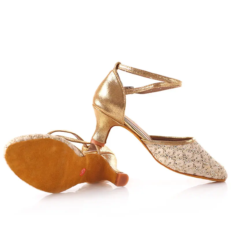 Women Latin Dance Shoes Female Tango Salsa Dancing Shoe Closed Toe Soft Sole Gold Silver Ballroom Heels 5 7cm Wedding Party Shoe
