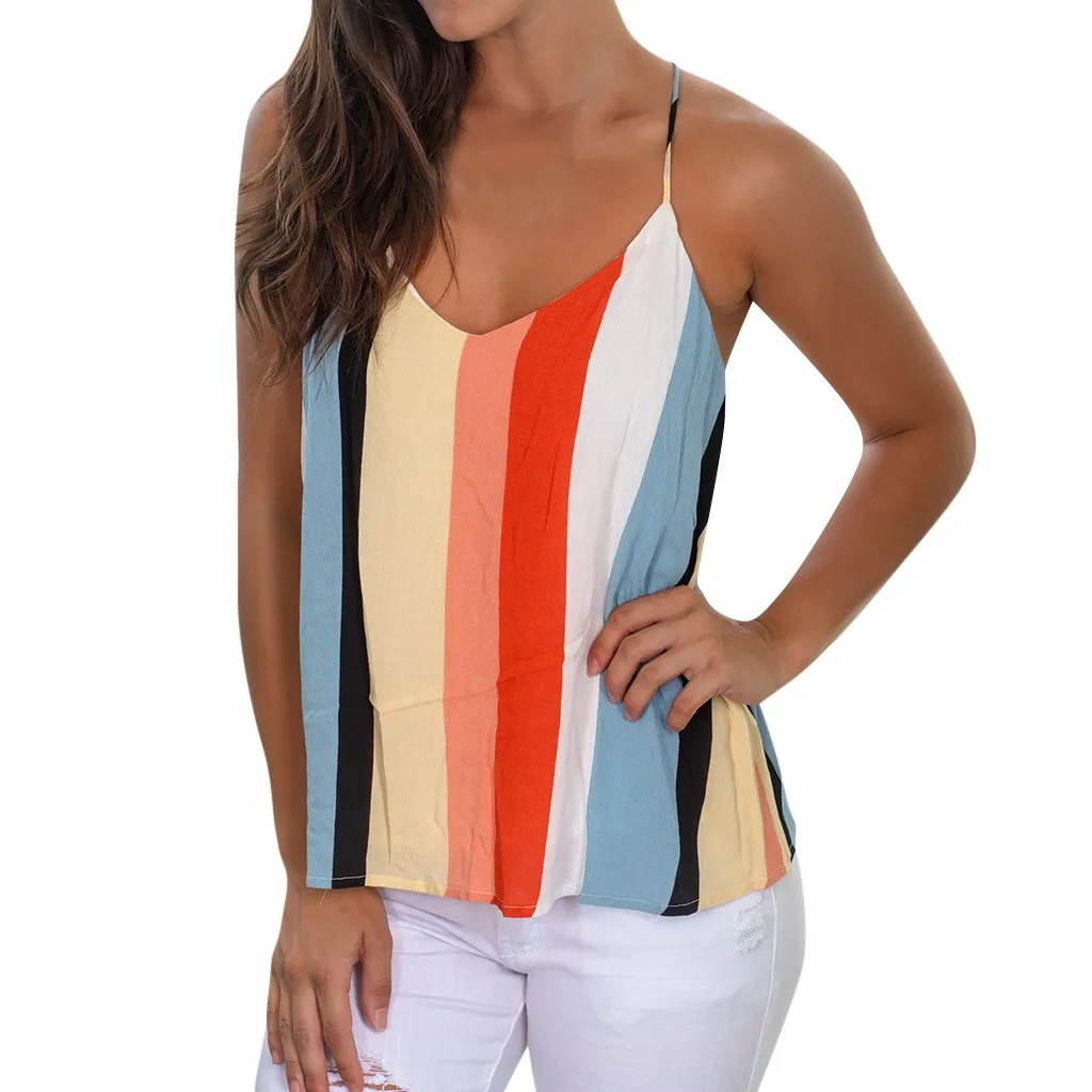 Летняя майка повседневный Свободный жилет Полосатая без рукавов с ремешками и