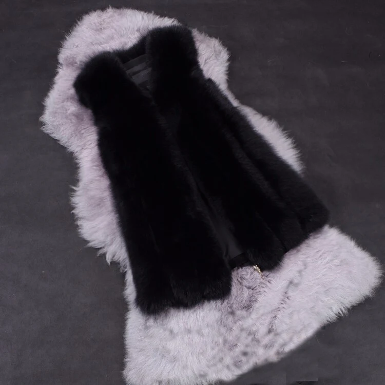 LET-SETTING hot sale winter sleeveless female fox Faux Fur Vest black red white | Женская одежда