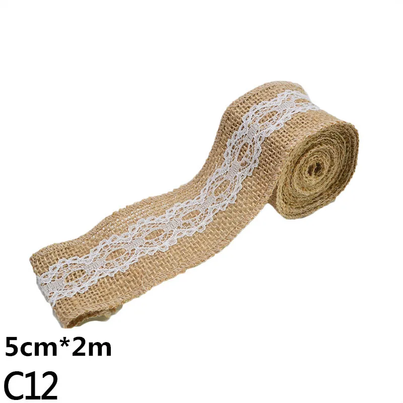 C12 2M 5cm Burlap Rolls Hessian Jute Lace Ribbons Vintage Rustic Wedding Ornaments DIY Craft Supplies Birthday Gift Box Package Rope - Цвет: C12