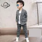 Yauamdbдетский Блейзер комплекты; Сезон весна-осень; От 5 до 15 лет костюм из 2-х предметов для маленьких мальчиков, пиджак в клетку + штаны, модное, однобортное, шерстяное пальто Детская одежда Ly60