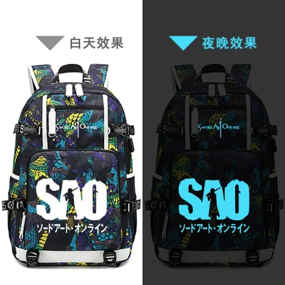 New Sword Art Online schoolbag laptop bag Men Travel bags USB Kirito Yuuki Asuna Oxford Backpack | Багаж и сумки