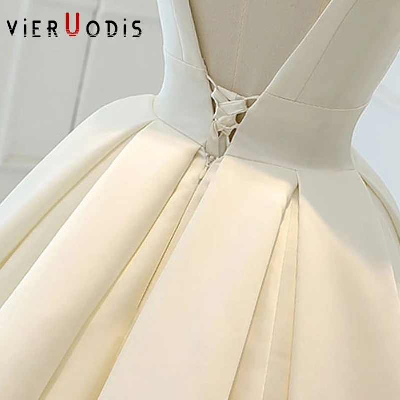 Элегантное блестящее атласное свадебное платье с v-образным вырезом Vestido De Noiva Evase
