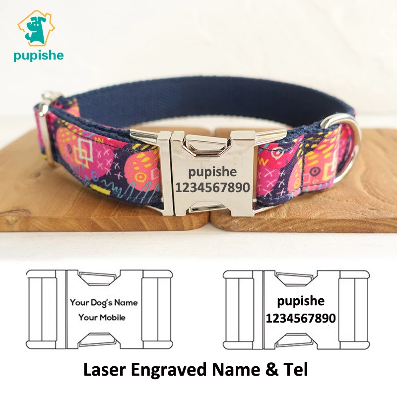 

PUPISHE Dog Collar Pink Engraved Dog Collar Graffiti Pattern Self-Designed Pet Collars with Metal Buckles Durable Puppy Necklace