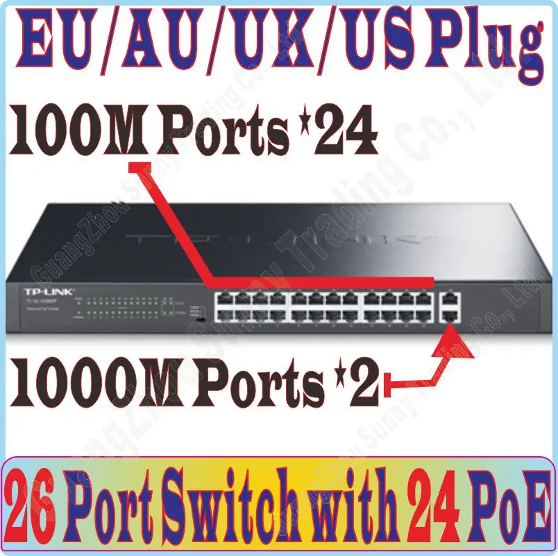 Макс. PoE 180 Вт 26 портов POE коммутатор поддерживает питание ip камеры/WiFi AP с 24 портами