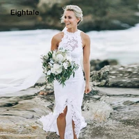 eightale sexy beach wedding dresses lace halter mermaid custom made bridal gown 2019 slit seaside cheap dress