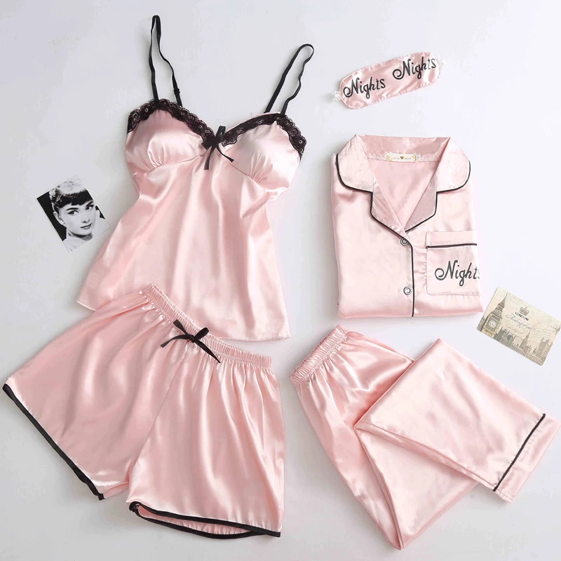 Комплект пижамный женский из 5 предметов модная пикантная рубашка без рукавов на