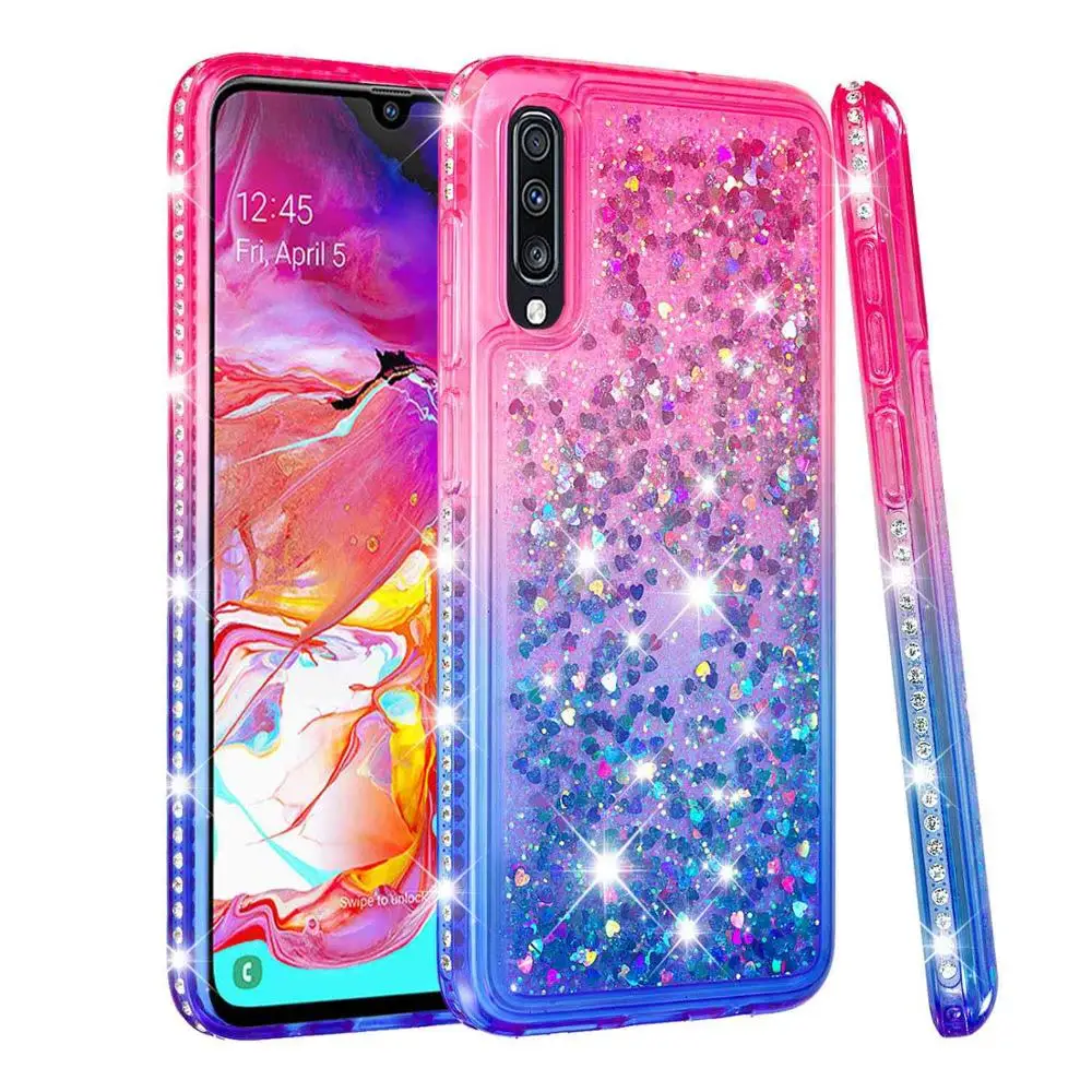 Diamond Glitter Case For Samsung Galaxy A50 A70 A60 A40 A30 A20 A10 A20E Cover Gradient Quicksand Case for Samsung M10 M20 M30 - Цвет: Pink Blue