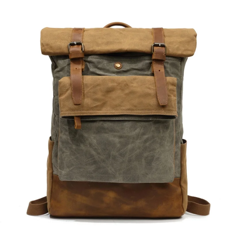 

YUPINXUAN Europe Designer Canvas Leather Backpacks Vintage Teenager Daypacks Waterproof Travel Rucksacks Wearproof School Bags