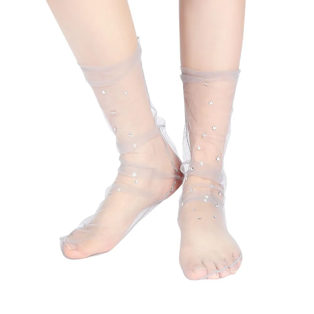 Женские модные блестящие мягкие носок с отверстием прозрачные эластичные носки