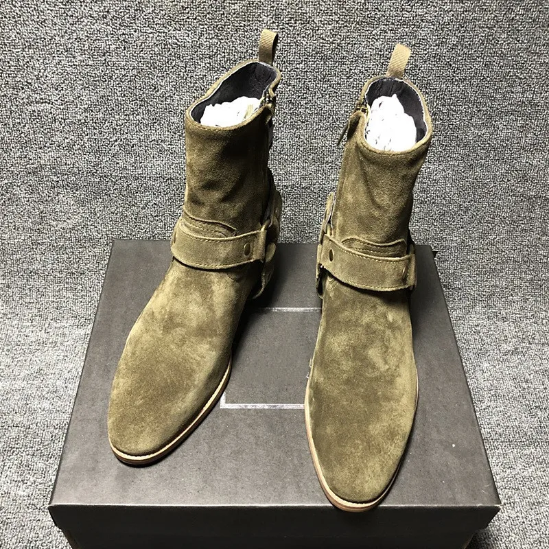 Винтажные ботинки ручной работы с пряжкой и кольцом цвета хаки универсальные