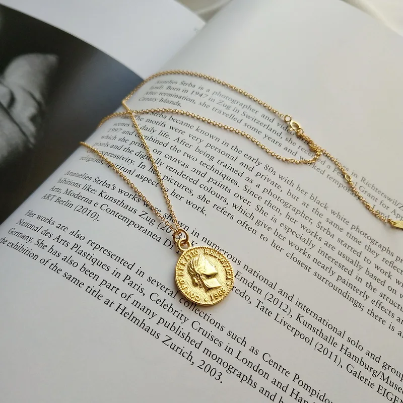 TOTALALLY New Hot Gold Color Round Fashion Portrait Coin Necklace For Women Trendy Dollar Pendant Real S925 Silver | Украшения и