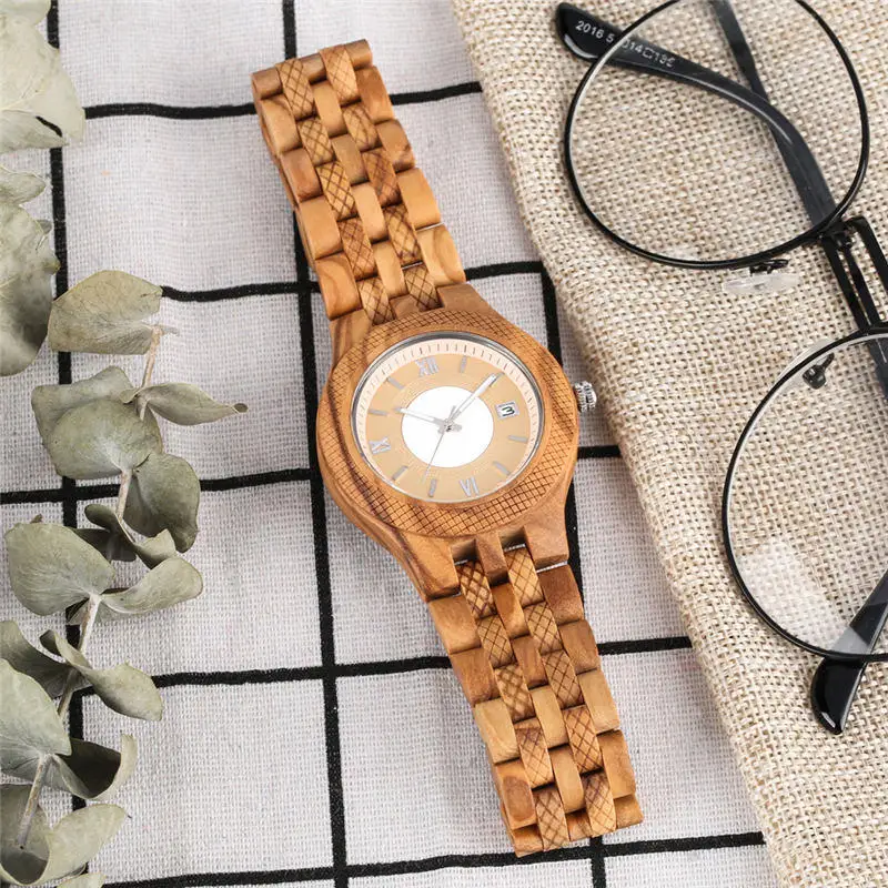 Кварцевые часы с уникальным календарем Зебра черное дерево светящиеся стрелки